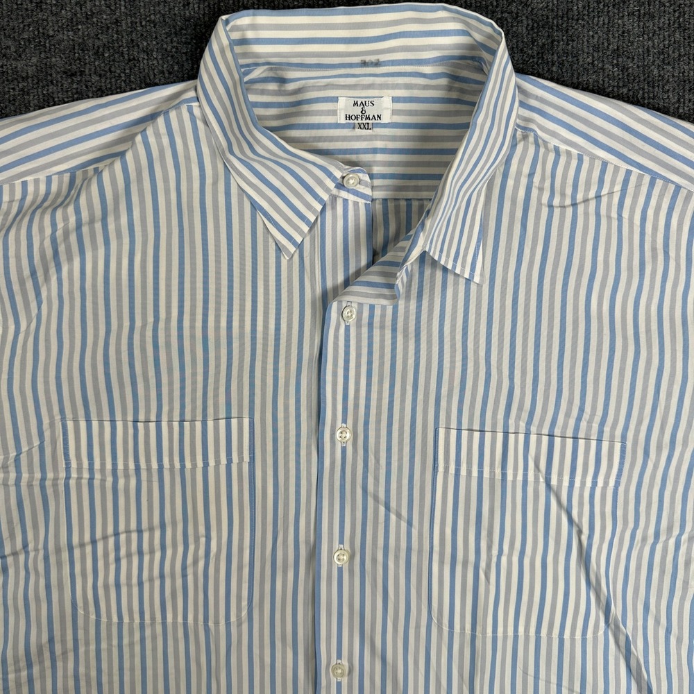 VTG Maus & Hoffman Men's Size XXL Striped SS Button Down Shirt Blue White USA